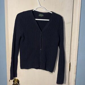 NEW RALPH LAUREN NAVY COTTON BLEND RIBBED CARDIGAN SWEATER, SIZE